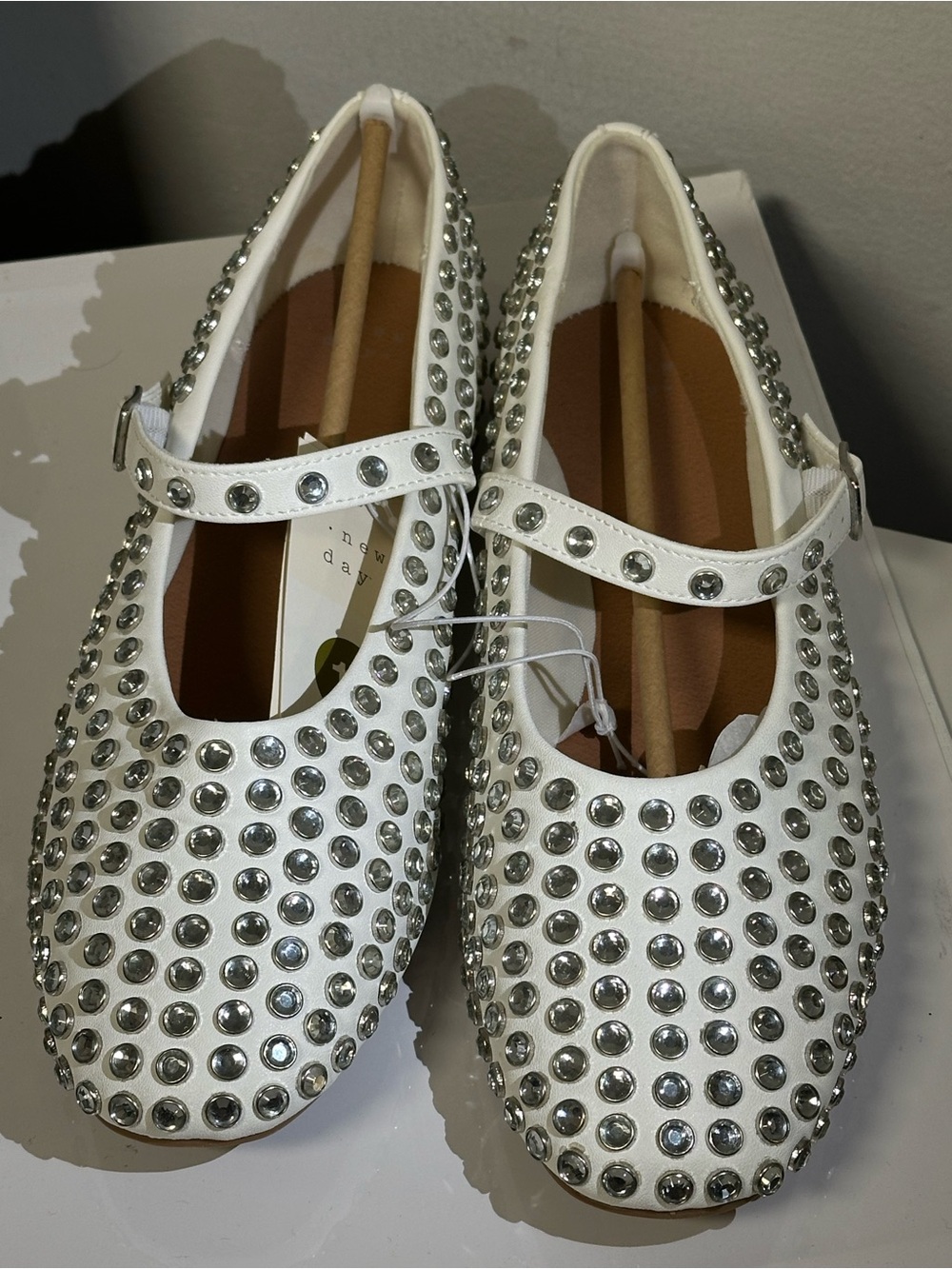 a new day White Mary Jane Flats with Silver Studs